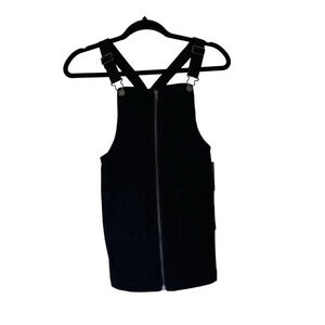 NWT Art Class  Black Denim Pocket Zip Front Pinafore Overall Dress Size 7/8